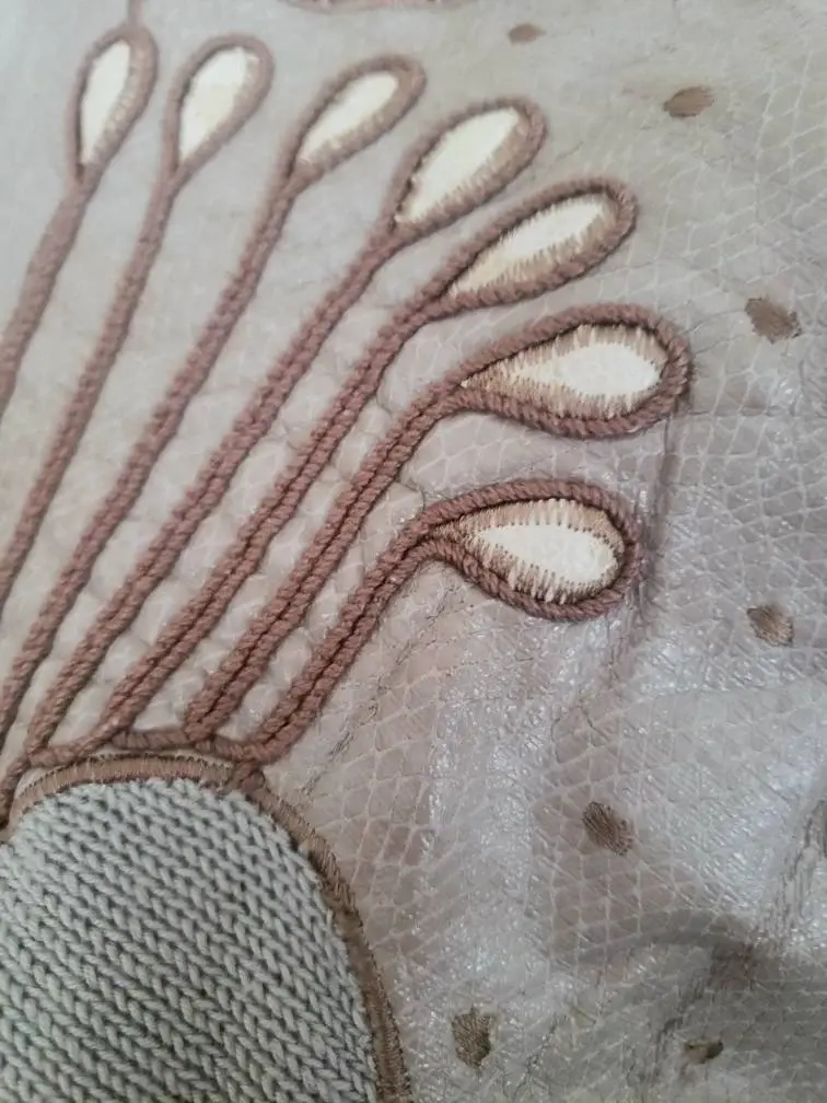 Thumbnail: Vintage 80s New Wave Adolfo Taupe Snake Print Patchwork Boho Sweater  M