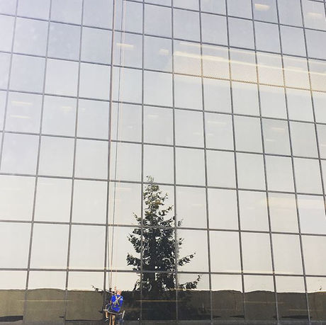 front view of a glass building