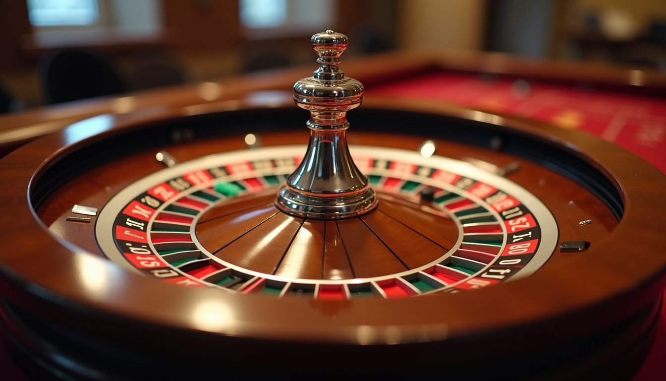 Vue rapprochée d'une roulette de casino avec une bille blanche