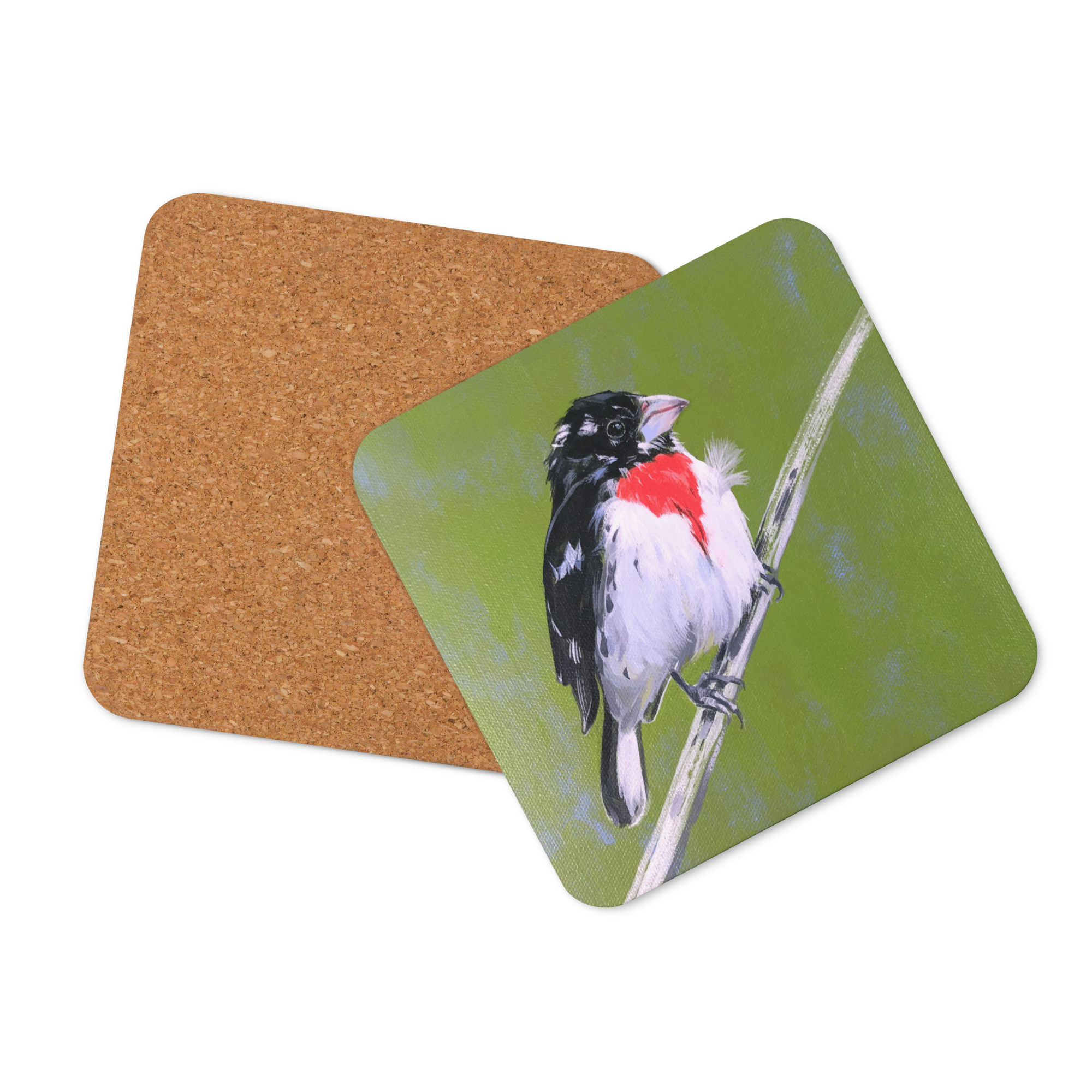 Juvenile rose-breasted grosbeak cork-back coaster
