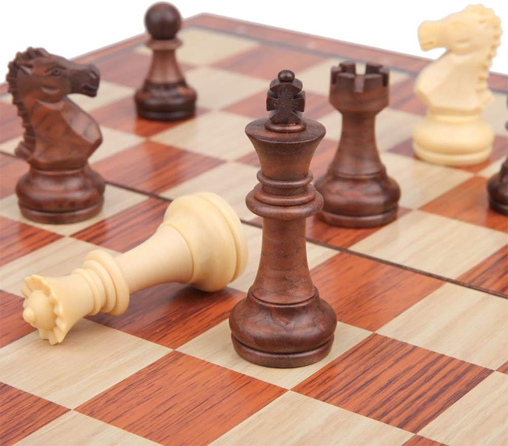 Kosun Chess Set Magnetic Wood Grain Folding Chess Board with Storage Bag (XL)