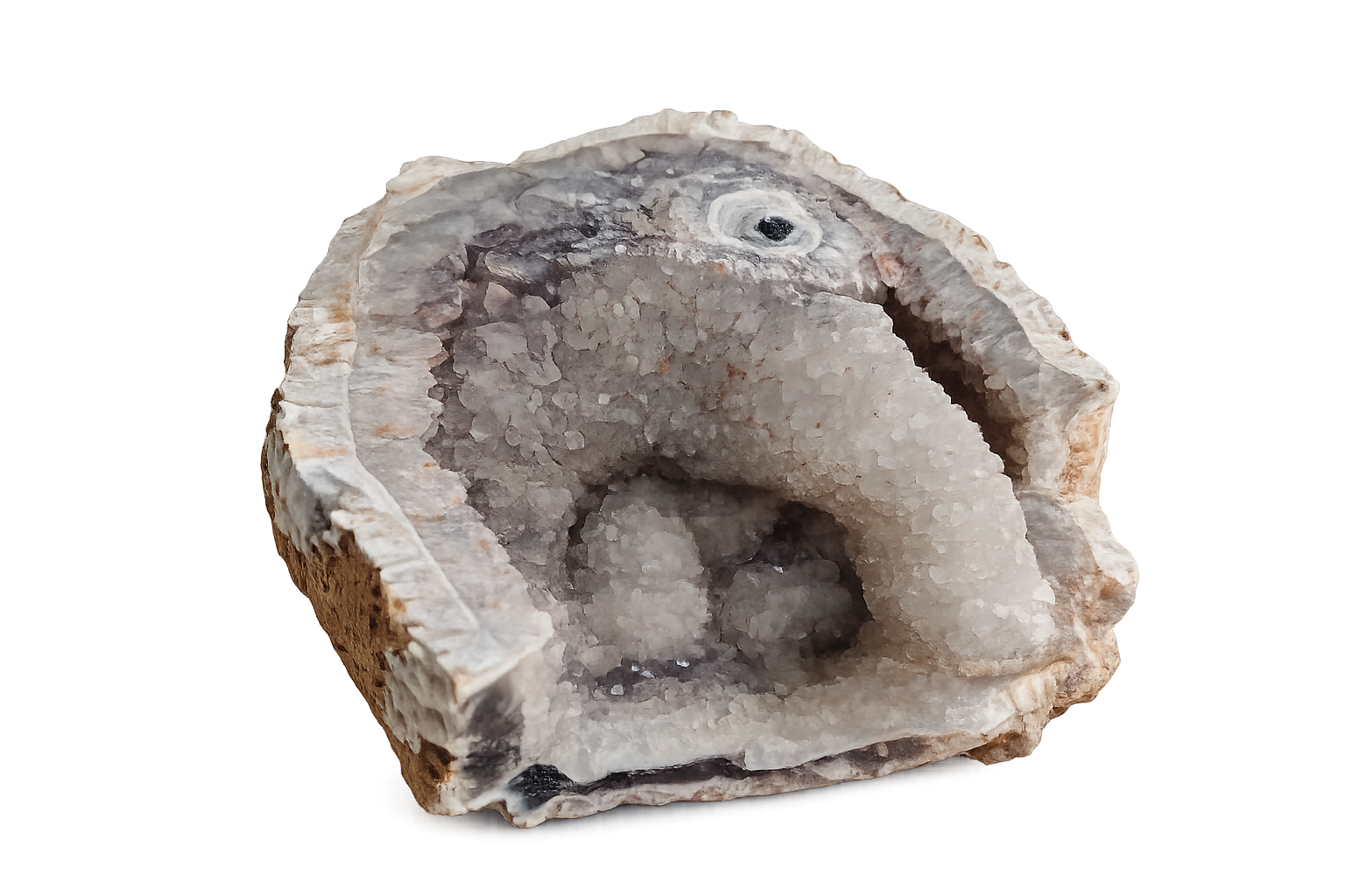 Geodo Natural de Quartzo Branco com Banda de Ágata e Inclusão Orbicular