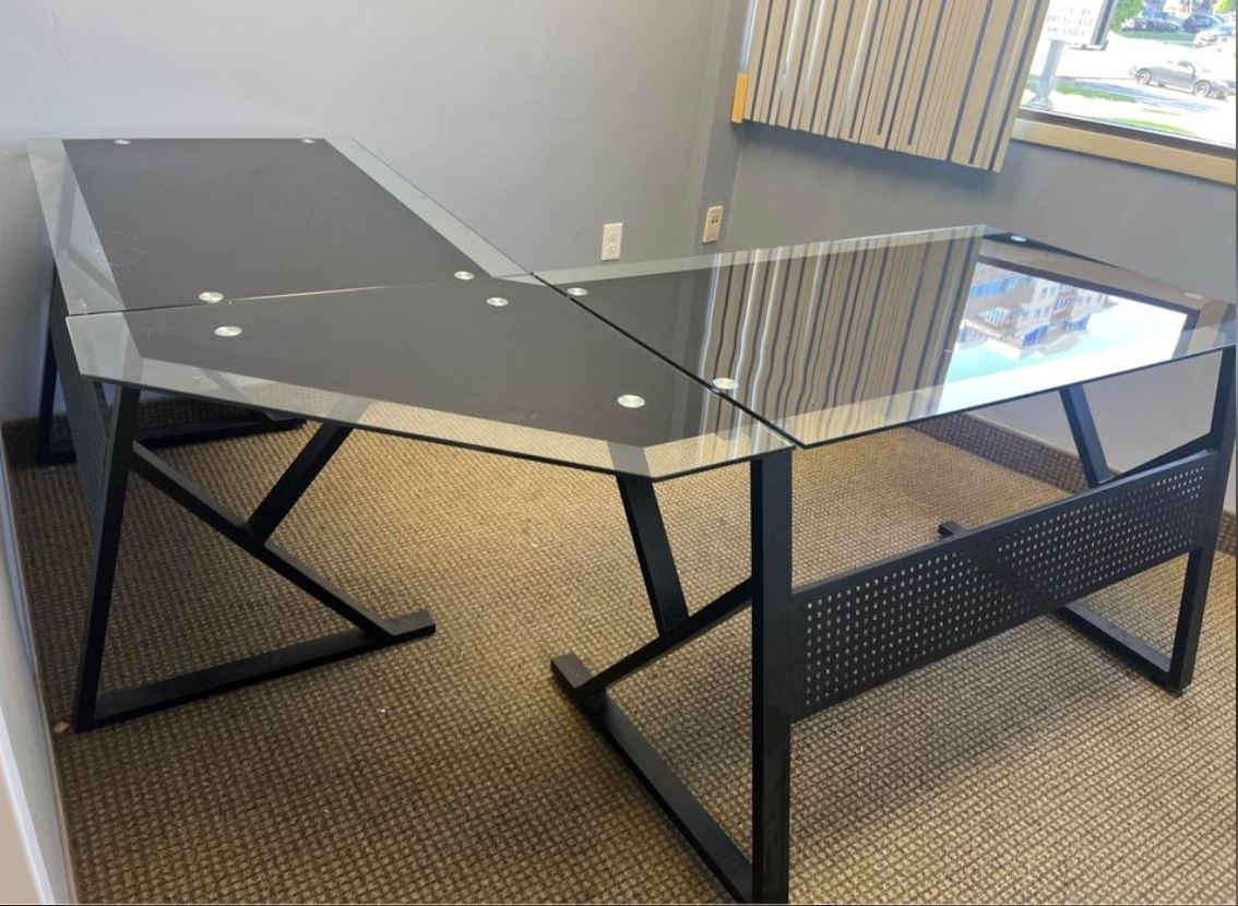 L Shape Glass Desk