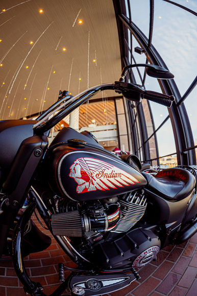 Indiana motorcycle at the south bend auto show with large windows in the background