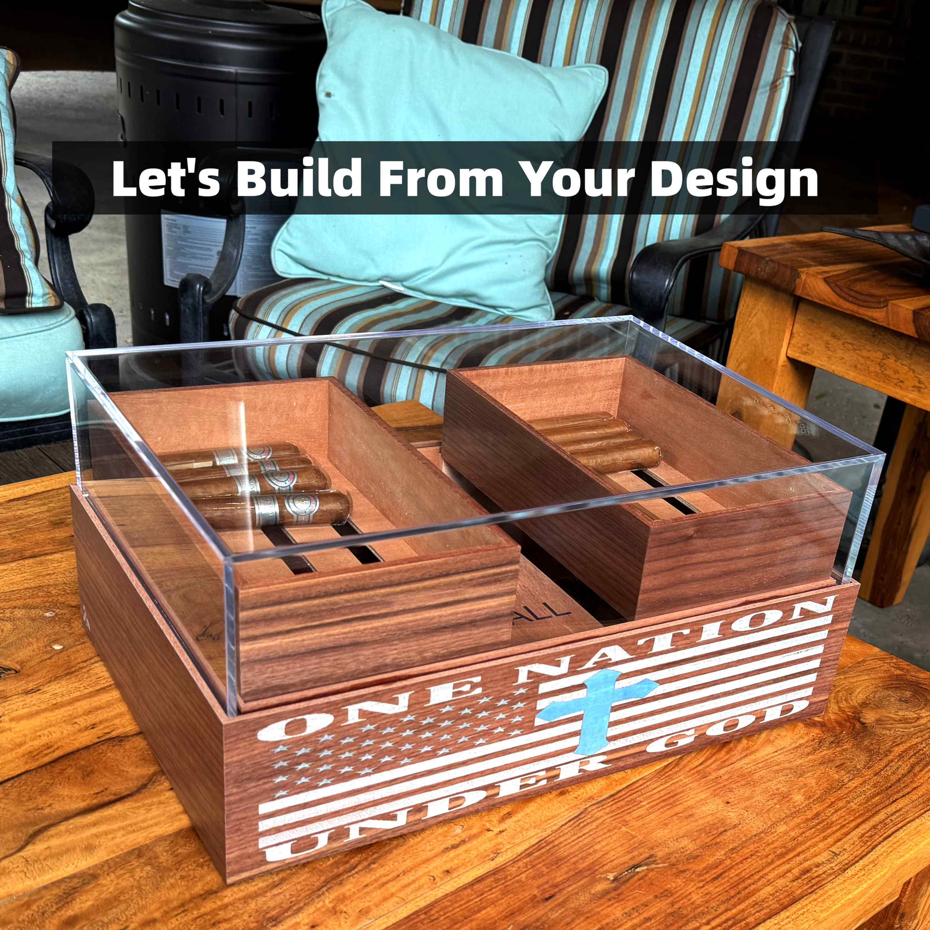 Customizable - Walnut Humidor w/ Mahogany, Premium Hygrometer & Swede Base