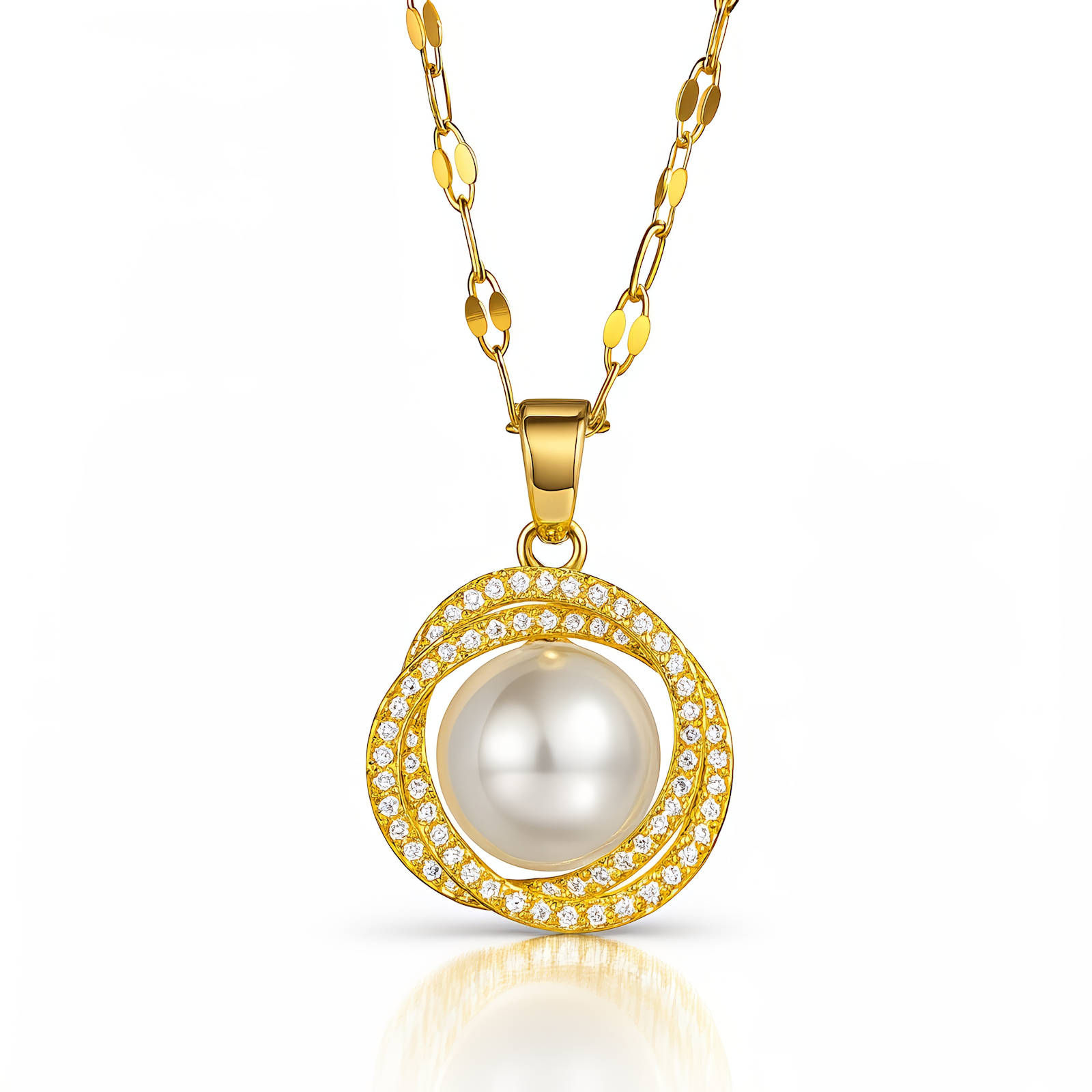 Colar Perola com Zircônia folheado ouro 18k