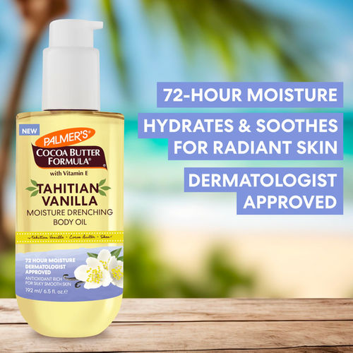 Woman using Palmer's Cocoa Butter Body Oil for skin moisturizing and conditioning treatment
