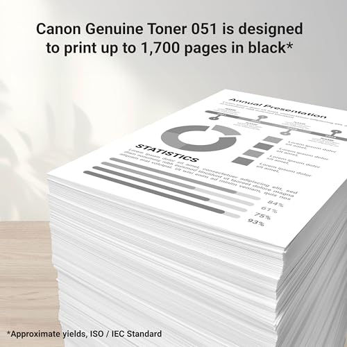 Canon Genuine 051 Black Toner cartridge information label with page yield and compatibility details