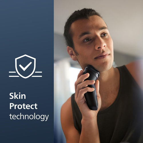 Philips Norelco Shaver packaging showing comfortable clean shave product features and benefits