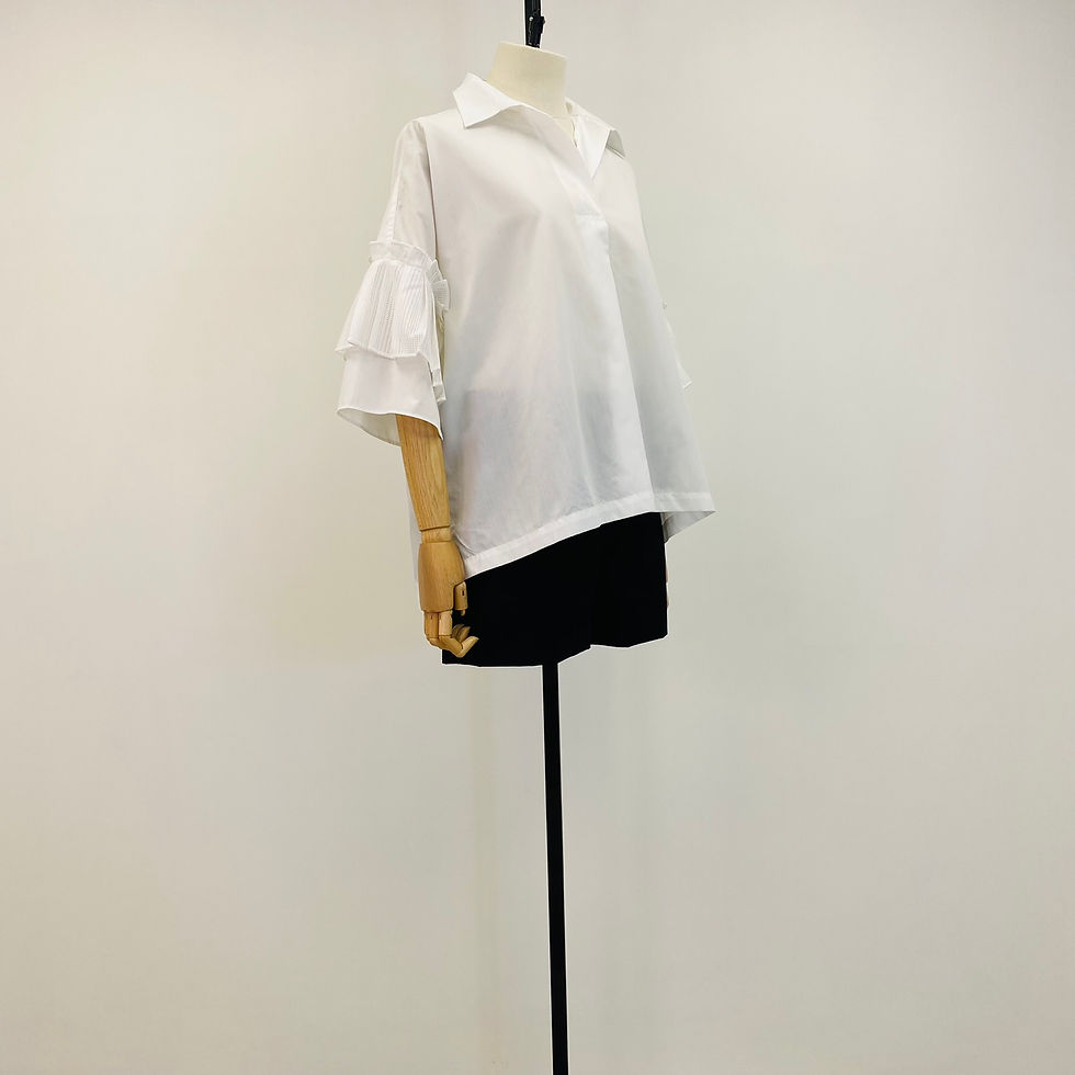 Thumbnail: Atsuro Tayama Popeline Blouse with Mesh-Layered Ruffle Sleeves