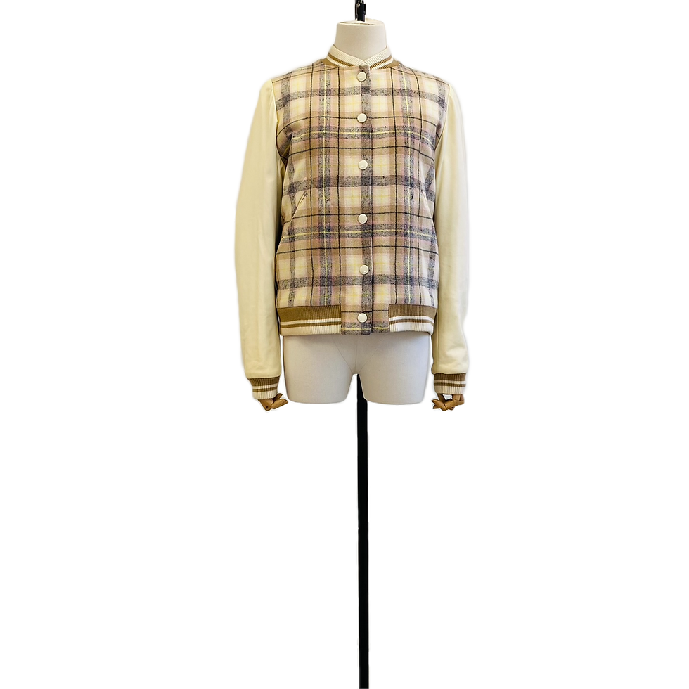 Chloe Plaid Bomber Jacket with Contrast Leather Sleeves
