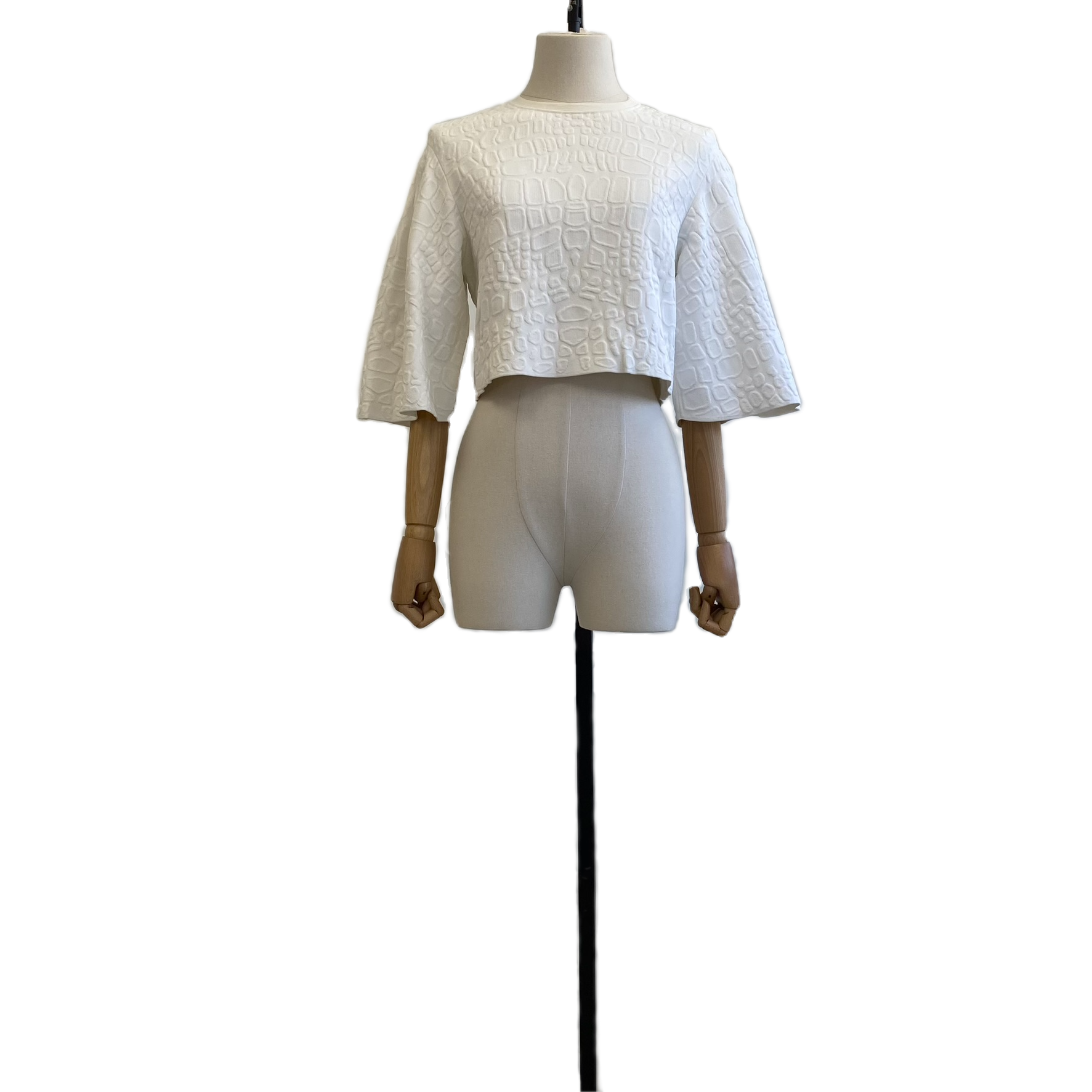 Alexander McQueen Crocodile-Embossed Crop Top with Bell Sleeves