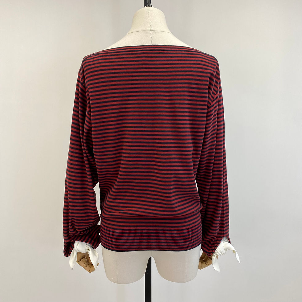 Thumbnail: Chloe Striped Boat-Neck Top with Bow Cuffs