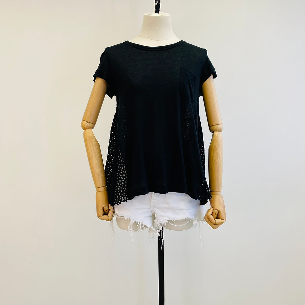 Thumbnail: Sacai Black Cotton Cashmere Tee with Contrast Eyelet Back