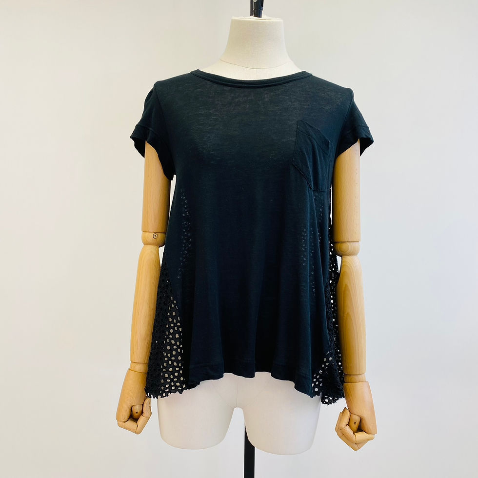 Thumbnail: Sacai Black Cotton Cashmere Tee with Contrast Eyelet Back