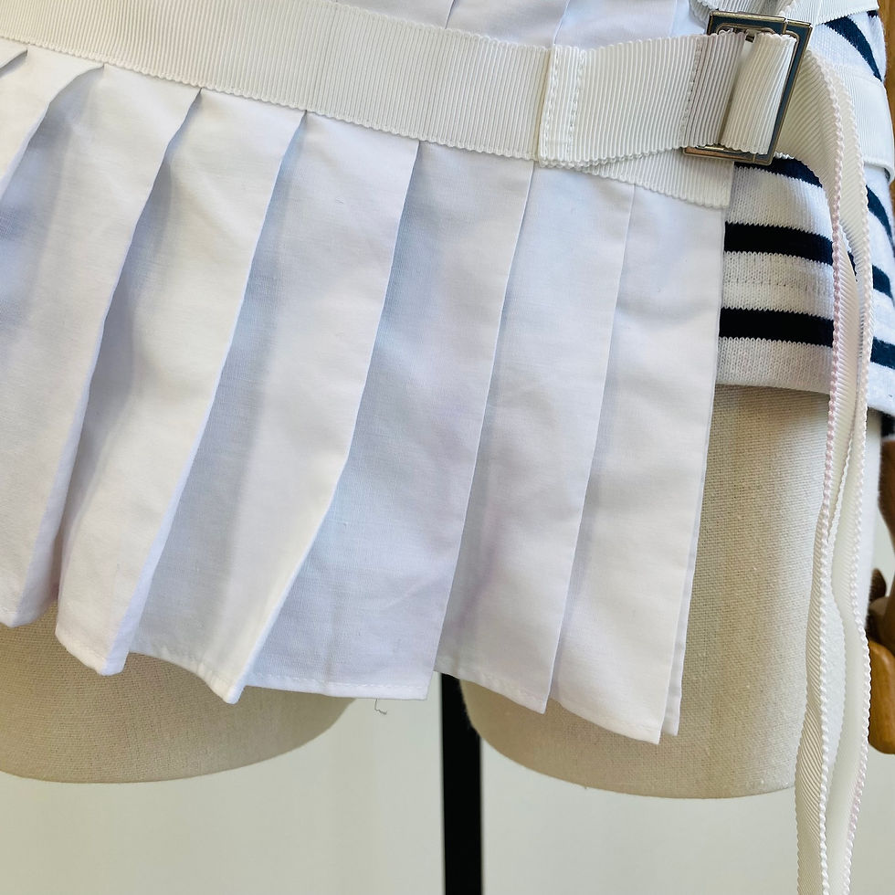 Thumbnail: Sacai Striped Tee with Adjustable Contrast White Pleat Hem