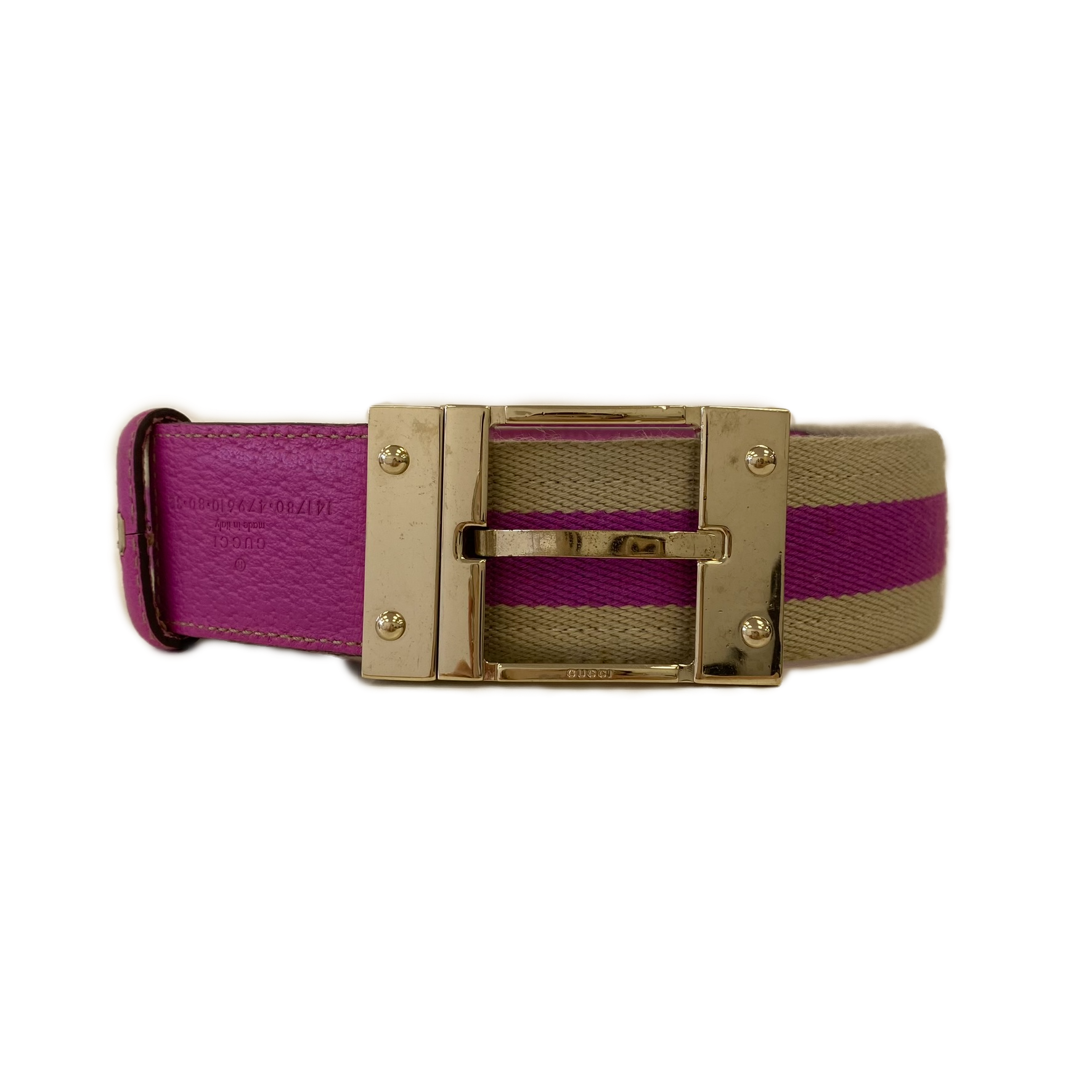 Gucci Pink Leather/Woven Reversible Belt