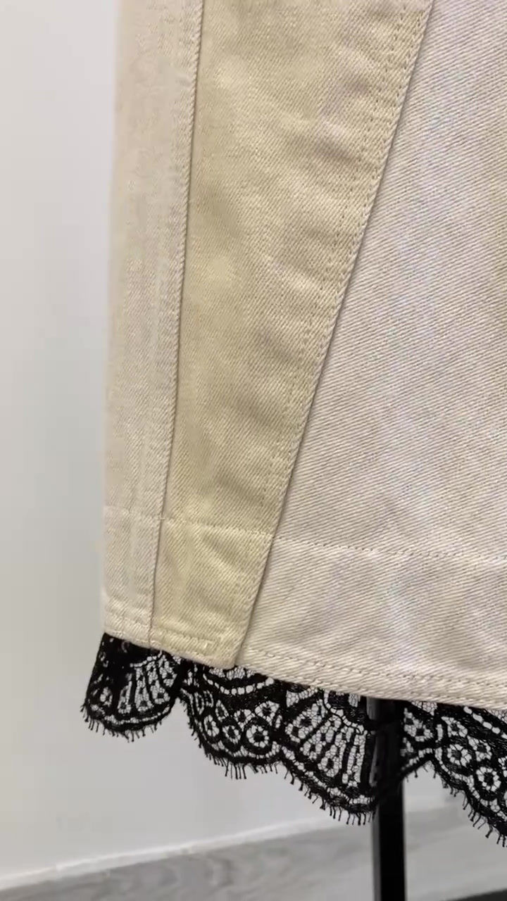 Thumbnail: Alexander McQueen Lace-Trimmed Maxi Denim Skirt