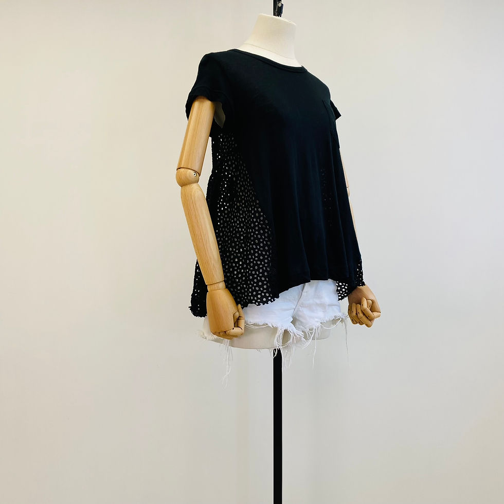 Thumbnail: Sacai Black Cotton Cashmere Tee with Contrast Eyelet Back