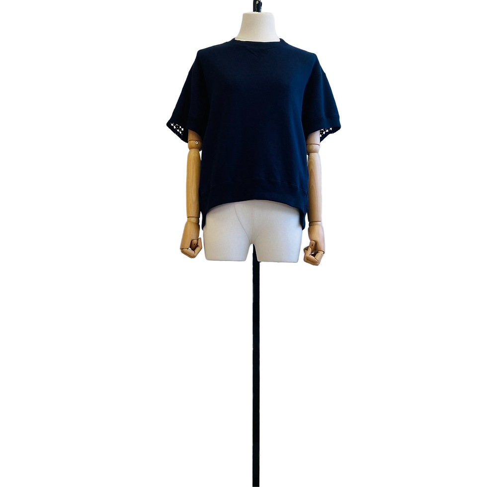 Sacai Luck Jersey Short-Sleeves Top with Cut-Out Lace-Trimmed Back