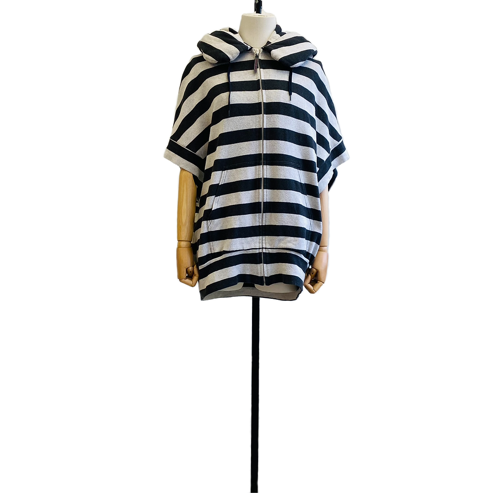 Mercibeaucoup Hooded Striped Jacket with Padded Collar