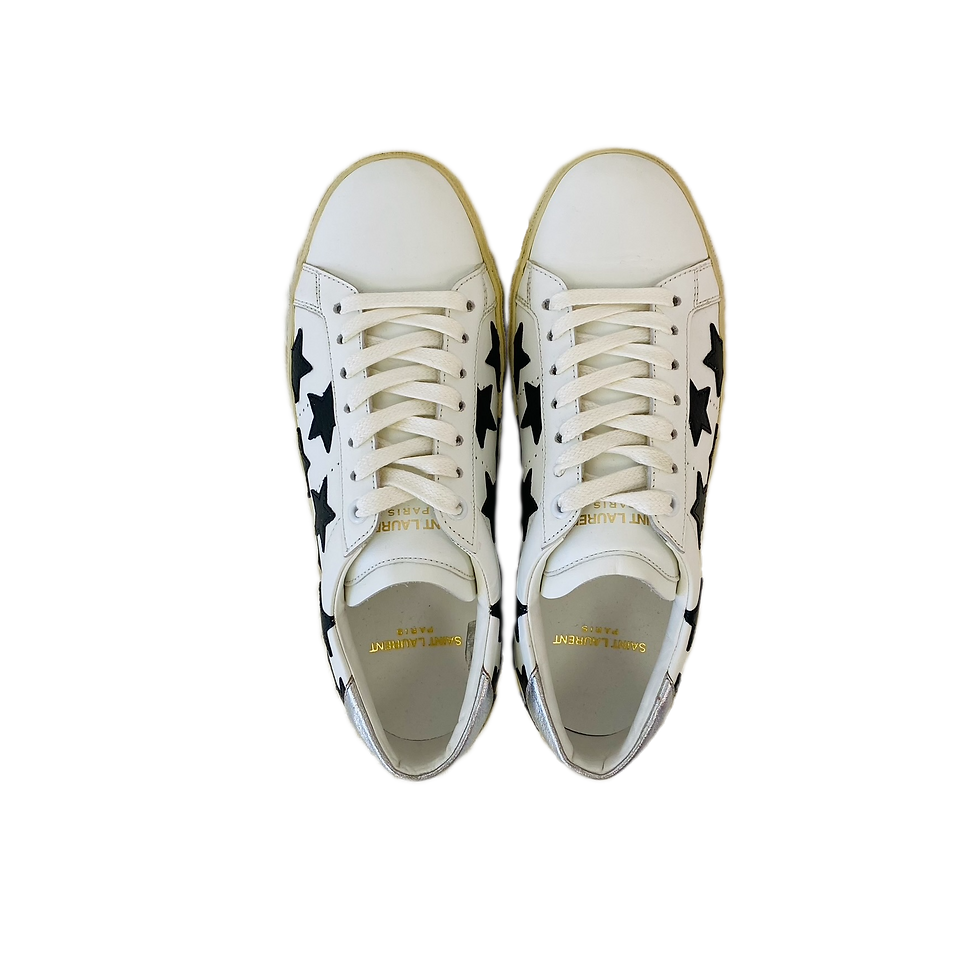 Saint Laurent Star-Patched Lace-Up Leather Sneakers