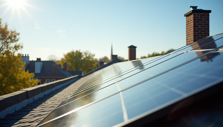 Eye-level view of solar panels installed on a Washington DC residential rooftop