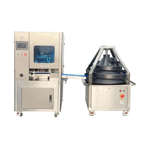 Integrated volumetric dough divider with conical rounder for high-speed industrial bakery lines