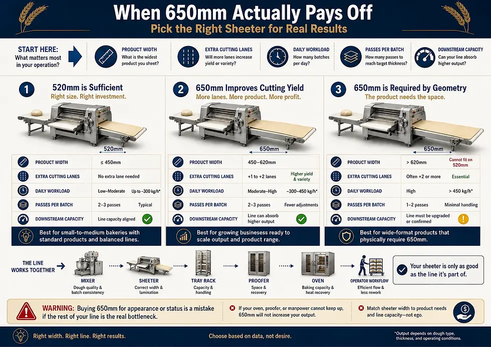 When a 650mm dough sheeter improves cutting yield or is required by product geometry