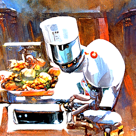 a robot chef cooking a meal by James Gurney [Multi-Perceptor CLIP Guided Diffusion Seconda