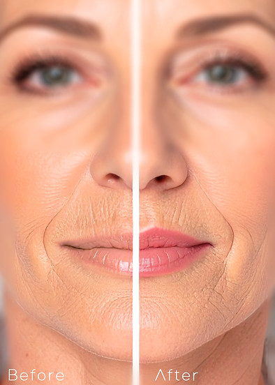 Before and after lip blush tattoo on mature lips, restoring colour and definition with soft, natural-looking results