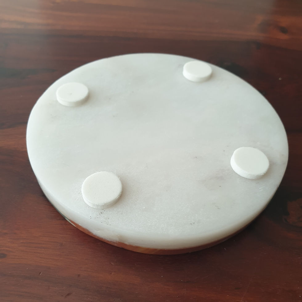 Thumbnail: Coaster Set of White Marble Multi stone with Brass Inlay Diameter 4"
