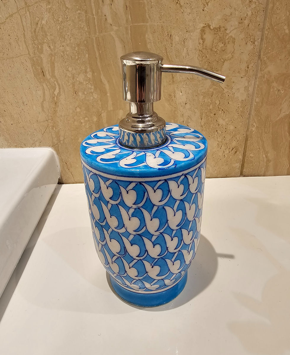 Thumbnail: 7" Blue Pottery Hand painted floral pattern Handwash dispenser