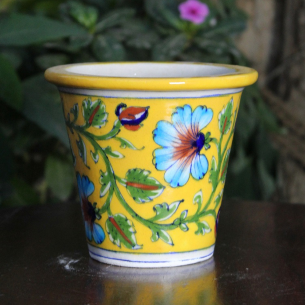 Thumbnail: Blue Pottery Handmade floral Planter pot 4" Available in 3 Colours