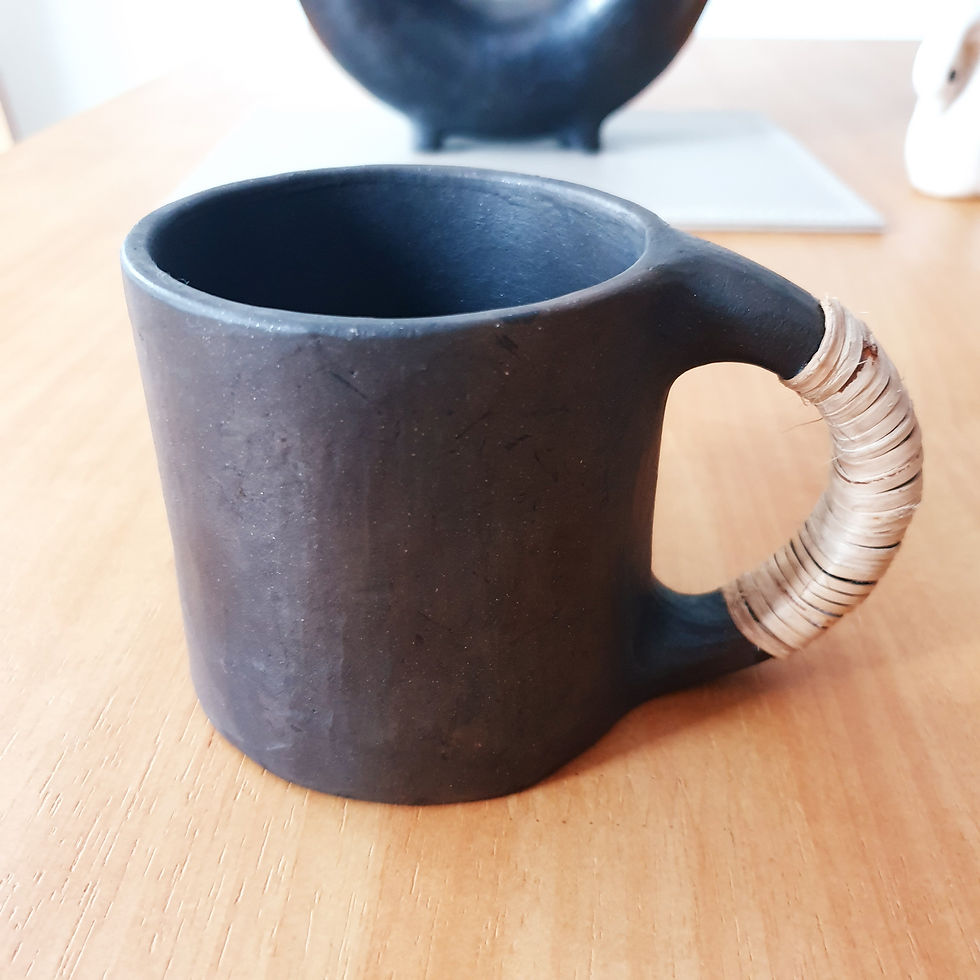 Thumbnail: 10" Rare Longpi Black Clay Pottery Kettle and 2 mug set