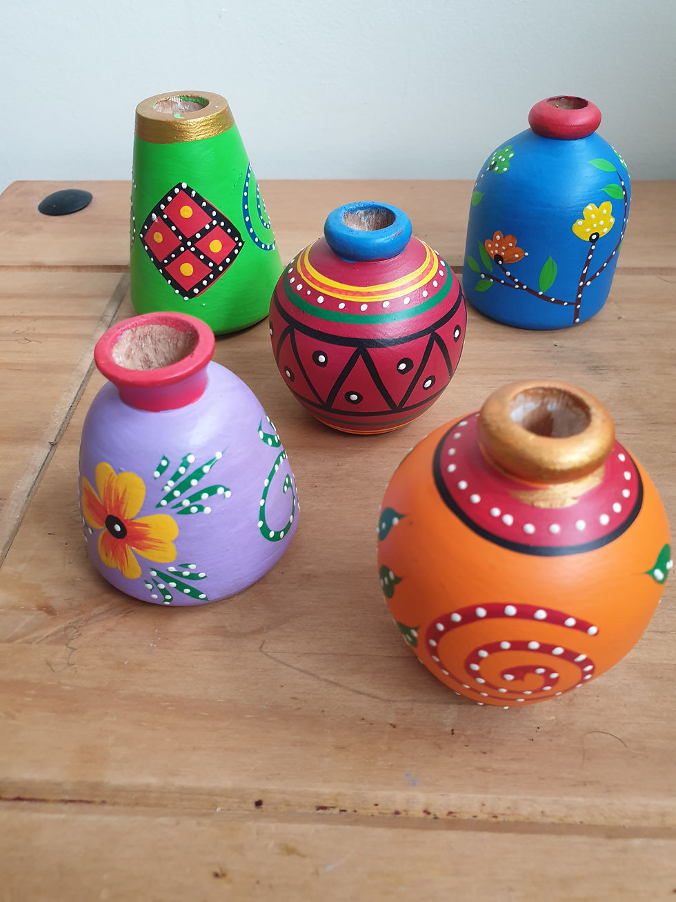 Thumbnail: Hand-Painted Miniature Wooden Vases, Banaras Craft
