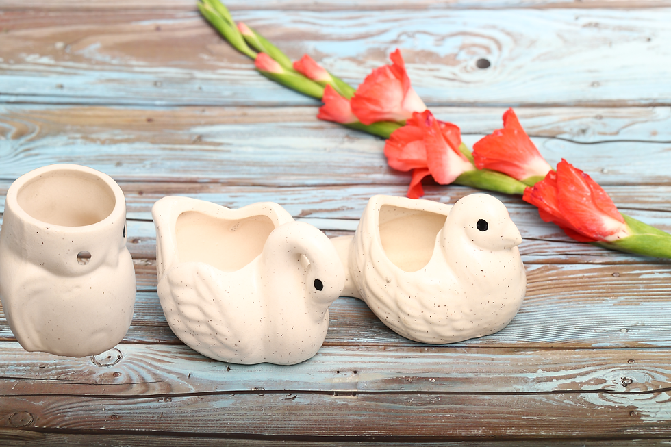 Thumbnail: Miniature White Bird Set Swan & Pigeon Planter pot 3" Height