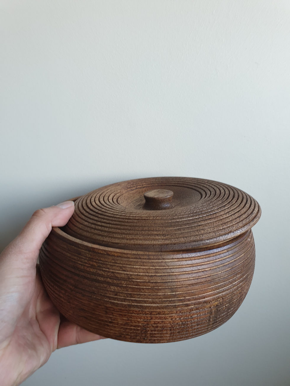 Thumbnail: Turned Wooden Round Container Jewellery Box with Lid l Apple shape concentric