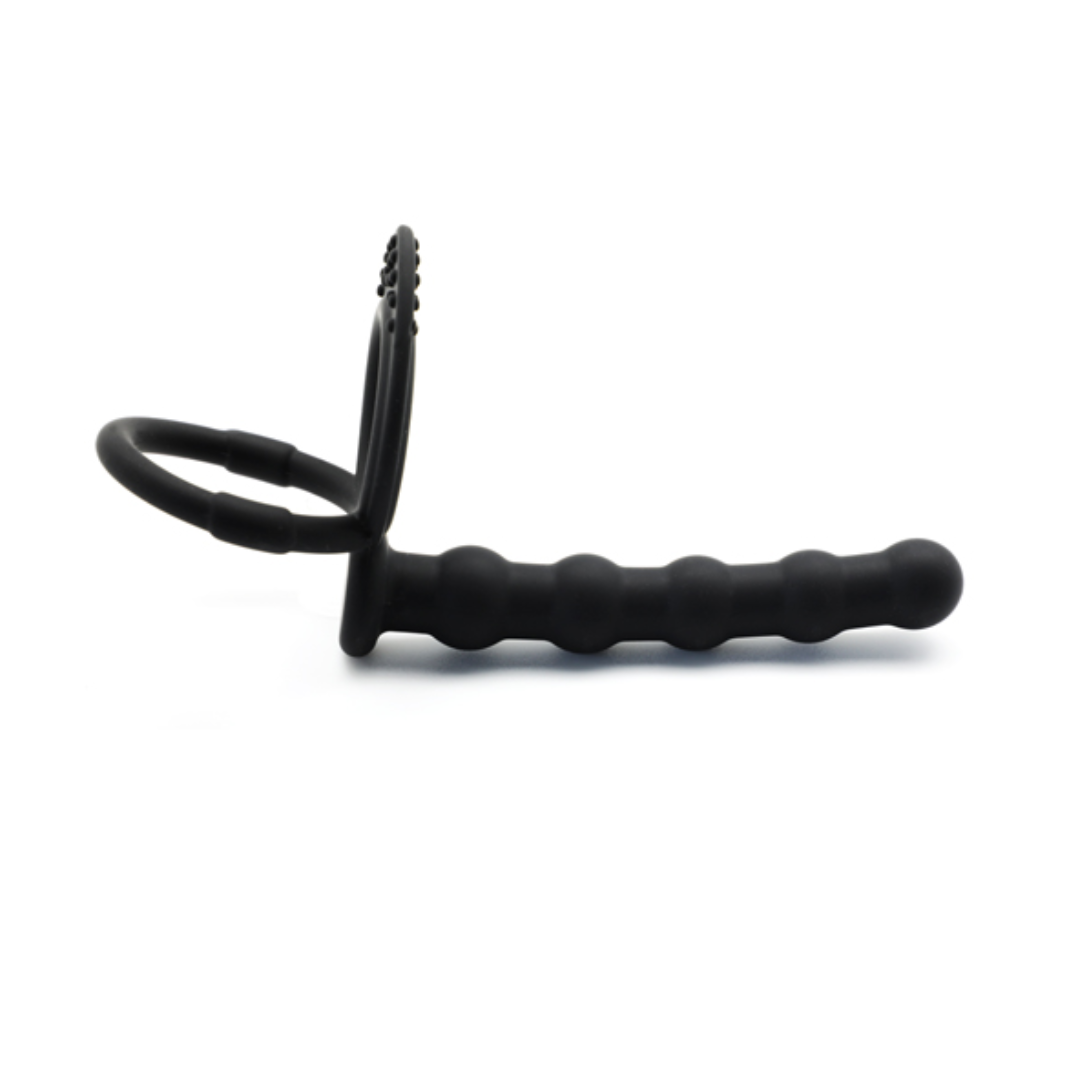 Black Color Silicone Anal Beads with 2 Cock Rings