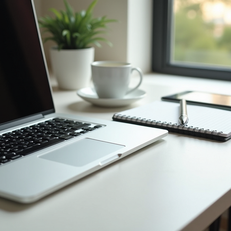 A minimalist workspace showcasing tools for creating digital products.