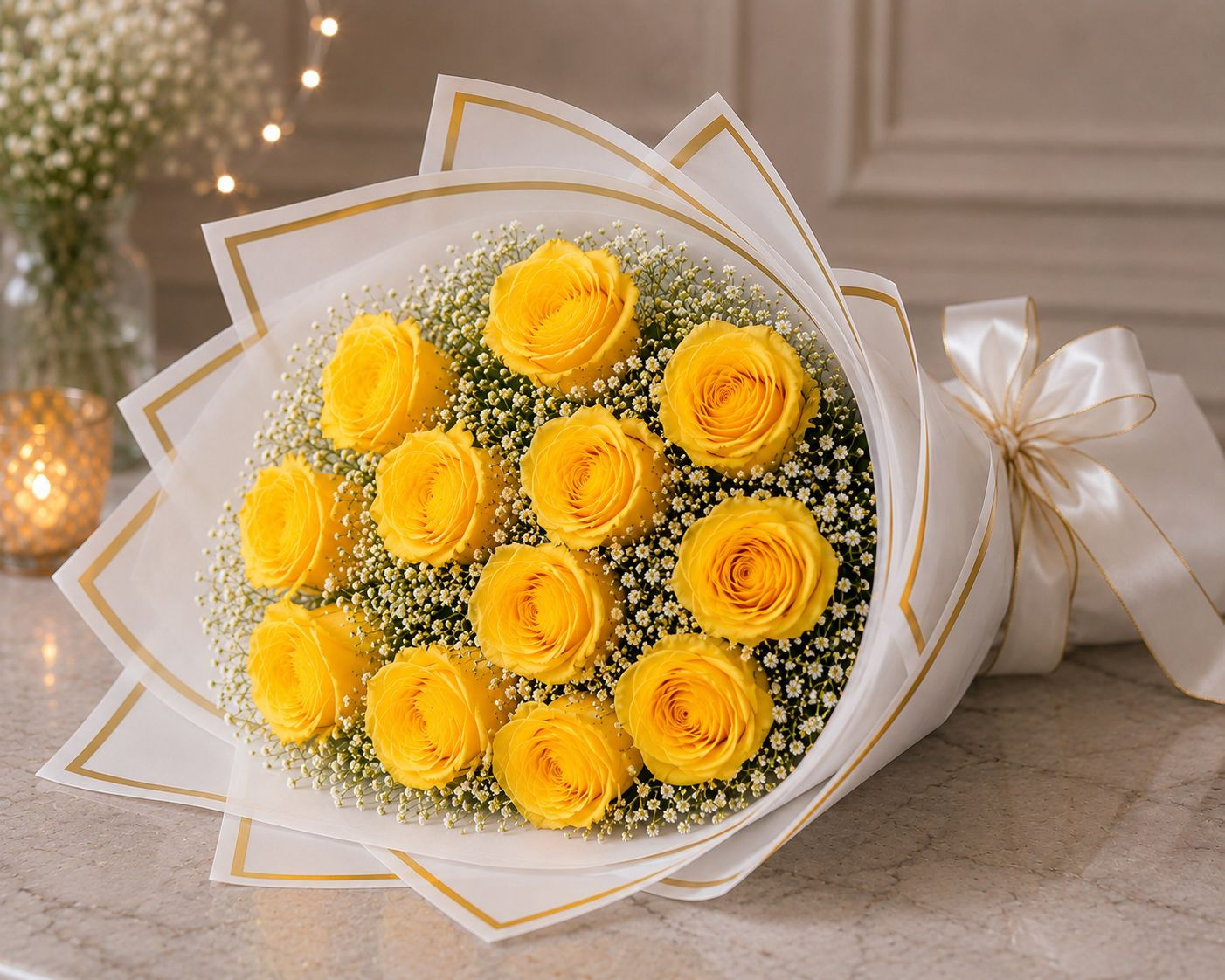 Premium One Dozen Yellow Roses 