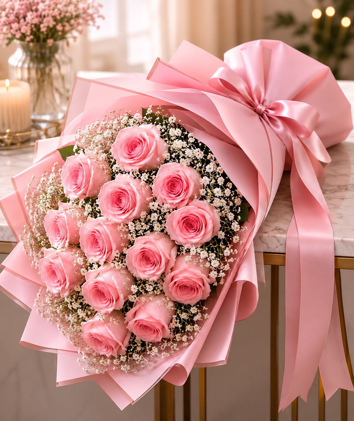 Premium One Dozen Pink Roses 