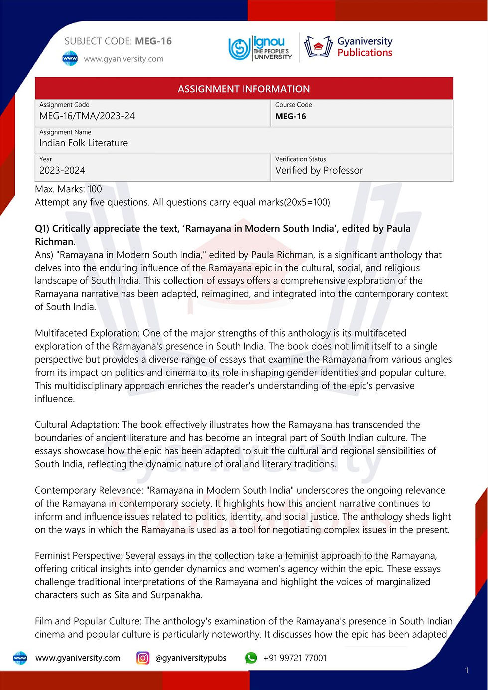 Thumbnail: MEG Module 3 Writings from the Margins Solved Assignment Combo (2023-24)