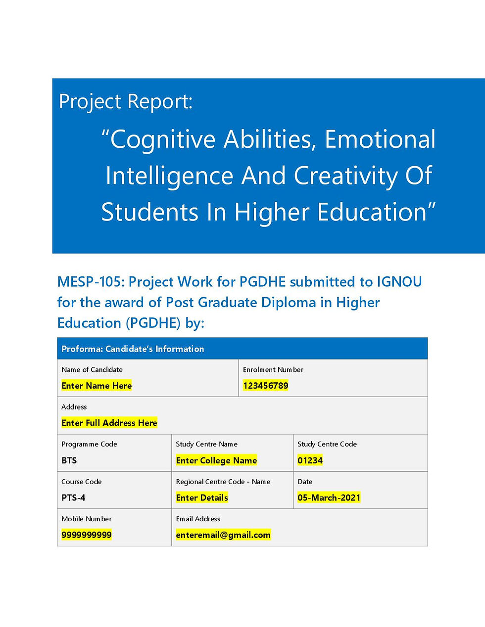 Thumbnail: MESP-105 IGNOU PGDHE Project: Cognitive Abilities, Emotional Intelligence And...