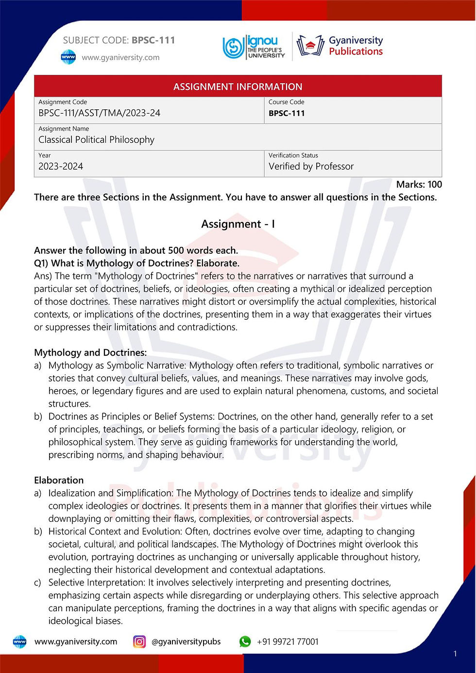 Thumbnail: BAPSH 3rd Year Compulsory Solved Assignment Combo (2023-24)
