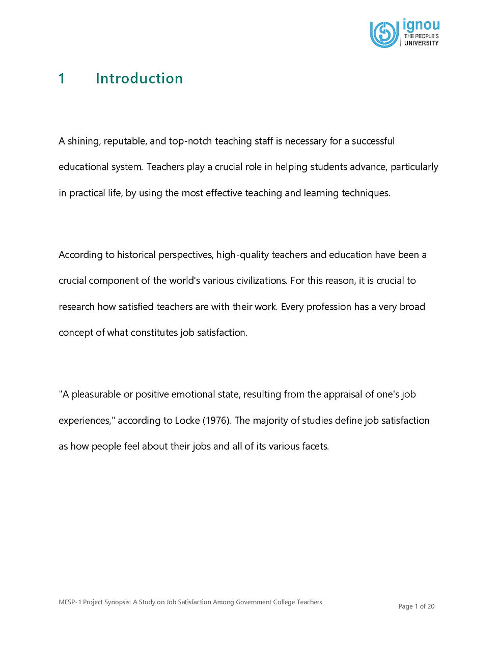 Thumbnail: MESP-001 IGNOU MAEDU Project: A Study on Job Satisfaction Among Government Co...