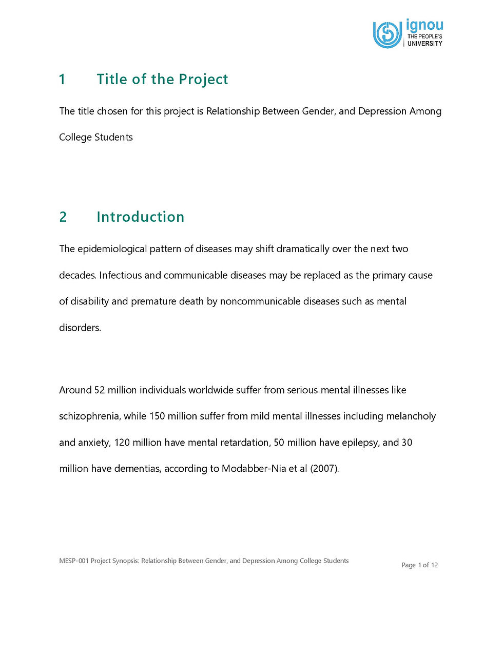 Thumbnail: MESP-001 IGNOU MAEDU Project: Relationship Between Gender, and Depression Amo...