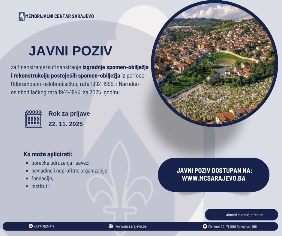 Javni poziv za sufinansiranje izgradnje i rekonstrukcije spomen-obilježja iz perioda OOR-a i NOR-a