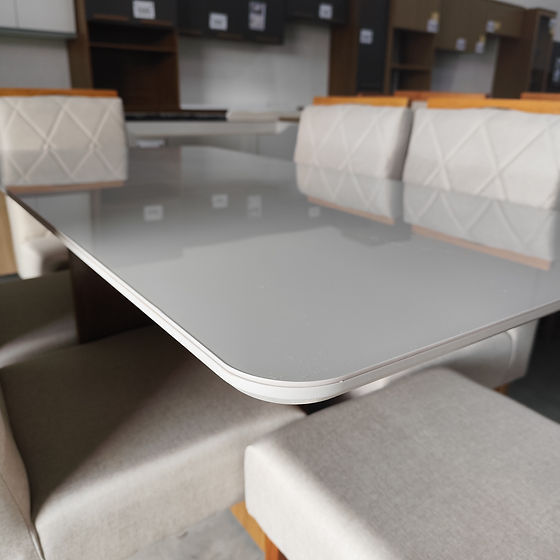 Miniatura: Mesa Robusta com Vidro 6 Cadeiras Estofado Linho