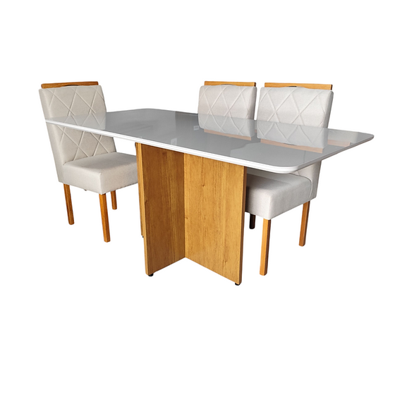 Miniatura: Mesa Robusta com Vidro 6 Cadeiras Estofado Linho